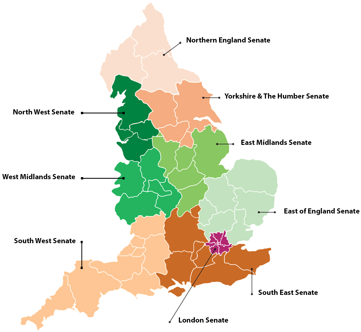 Map showing regional senates
